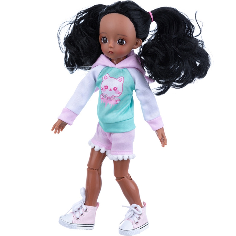 33cm 검은 피부 소녀 인형 살아있는 다시 태어난 장난감 귀여운 얼굴 3D 큰 눈 이동식 바디 어린이 부활절 선물
